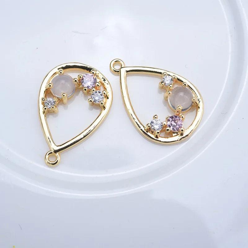 4PCS 12x18MM 24K Brass Zircon Water Drop Charms for DIY Jewelry