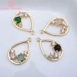 4PCS 12x18MM 24K Brass Zircon Water Drop Charms for DIY Jewelry