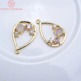 4PCS 12x18MM 24K Brass Zircon Water Drop Charms for DIY Jewelry