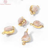 6PCS 24K Brass Natral Shell 2 Holes Charms Pendants DIY Jewelry Findings