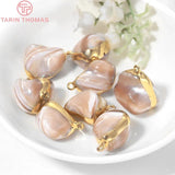 6PCS 24K Brass Natral Shell 2 Holes Charms Pendants DIY Jewelry Findings