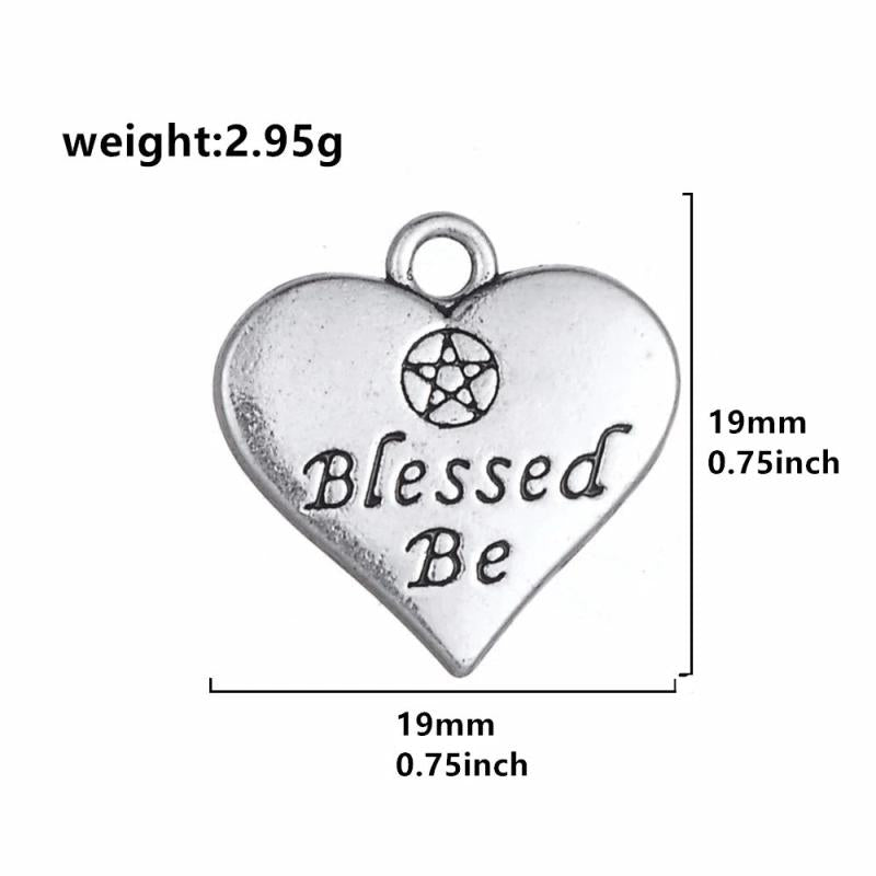 20pcs Heart Charm Double sided Blessed Be Wicca Pentacle Pentagram Pendant