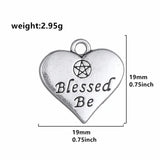 20pcs Heart Charm Double sided Blessed Be Wicca Pentacle Pentagram Pendant