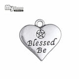 20pcs Heart Charm Double sided Blessed Be Wicca Pentacle Pentagram Pendant