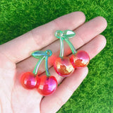 10pcs Acrylic Pearlescent Cherry Earring Charms DIY Jewelry Making