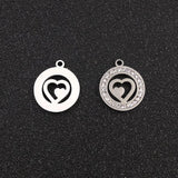 10pcs Stainless Steel Hearts Charms with Rhinestones for DIY Jewelry Making