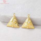 4PCS 16x17MM 24K Brass Zircon Star Round Charm Pendants