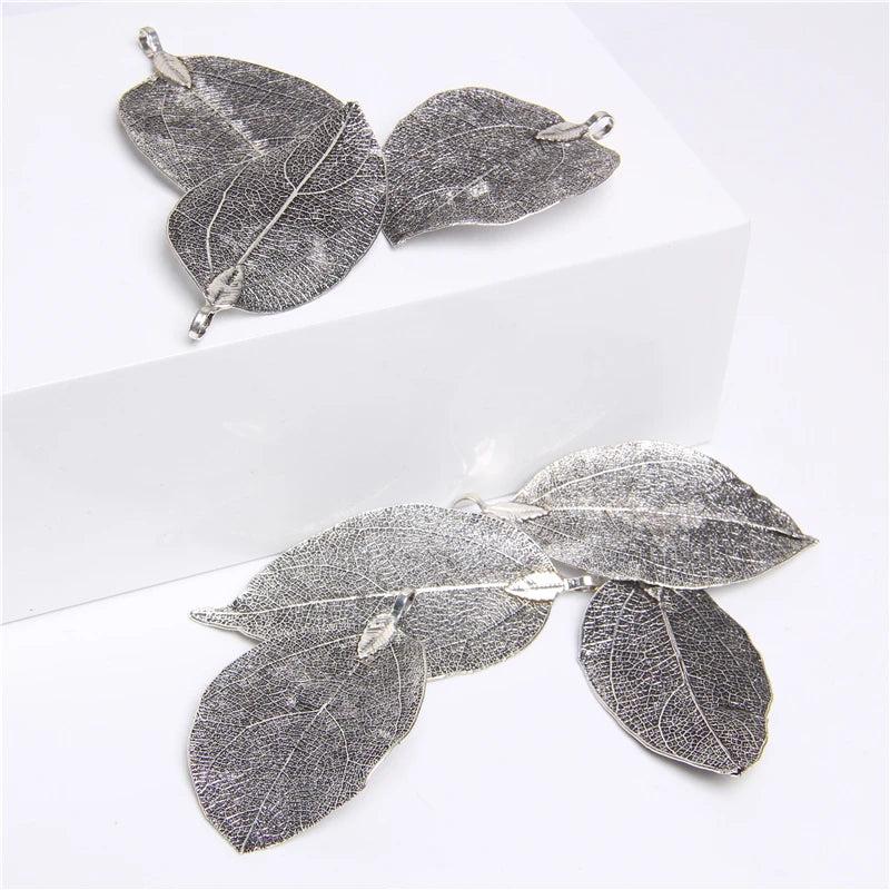 5Pcs Colorful Leaves Pendants Real Leaf Charm Beads With Hole DIY