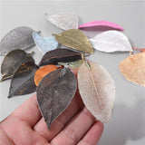 5Pcs Colorful Leaves Pendants Real Leaf Charm Beads With Hole DIY