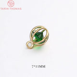 6PCS 7x11MM Hole 1MM 24K Plated Brass Zircon Hollow Cage Charms Pendants