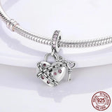 Love Heart Key Dangle Charm Silver Beads for Bracelet DIY Pendant