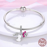 Cat Paw Fish Bone Dangle Charm Silver Enamel Pendant DIY Jewellery