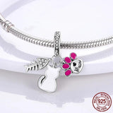 Cat Paw Fish Bone Dangle Charm Silver Enamel Pendant DIY Jewellery
