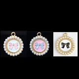 10pcs Bow Round Pearl Enamel Charms Oil Drop Zinc Alloy Gold-Color Pendant