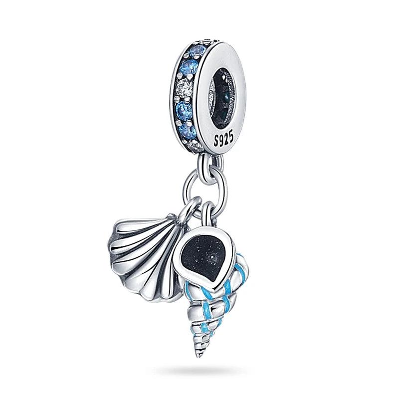 Ocean Conch Shell Dangle Charm Bracelet Necklace Pendant Beads Silver Jewelry