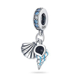 Ocean Conch Shell Dangle Charm Bracelet Necklace Pendant Beads Silver Jewelry