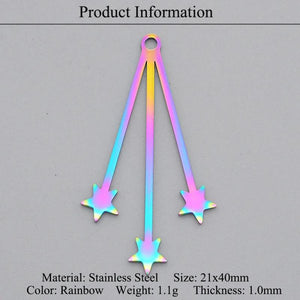 5pcs 316 Stainless Steel Rainbow Star Moon Planet DIY Earring Charm Pendant