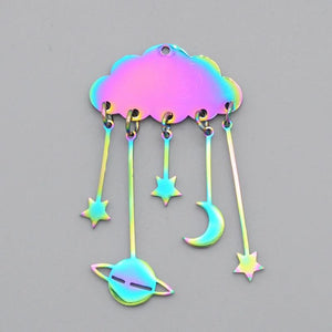 5pcs 316 Stainless Steel Rainbow Star Moon Planet DIY Earring Charm Pendant