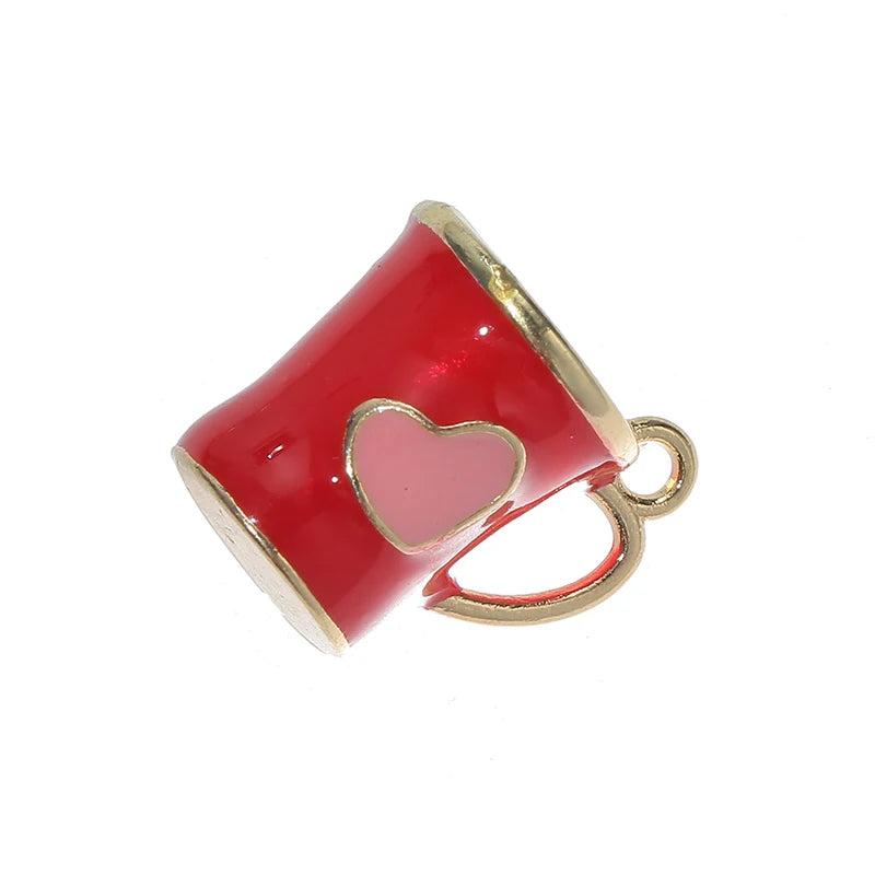 10pcs Colorful Enamel Love Heart Cup Charms Pendant DIY Necklace Keychain