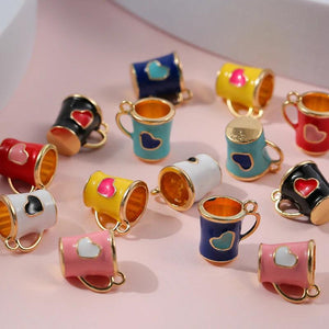 10pcs Colorful Enamel Love Heart Cup Charms Pendant DIY Necklace Keychain