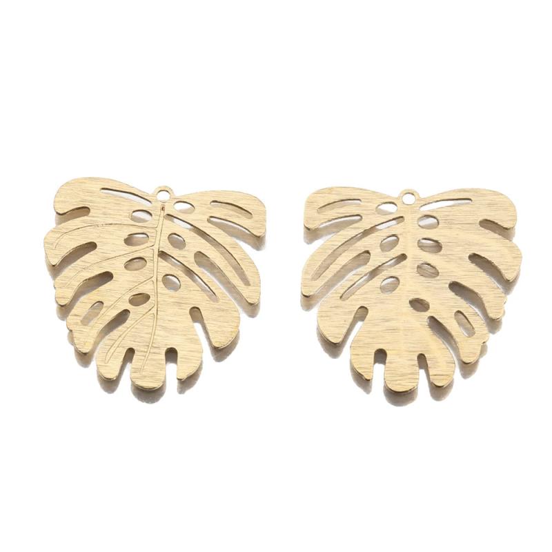 20pcs Brass Monstera Leaf Earrings Charms Hollow Leaves Pendant