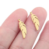 10pcs Stainless Steel Feather Charms for DIY Necklace Making