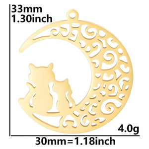 10PCS Crescent Cat Necklaces Animal Kitten Jewelry Cat on the Moon Pendant
