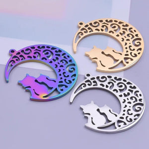 10PCS Crescent Cat Necklaces Animal Kitten Jewelry Cat on the Moon Pendant