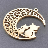 10PCS Crescent Cat Necklaces Animal Kitten Jewelry Cat on the Moon Pendant