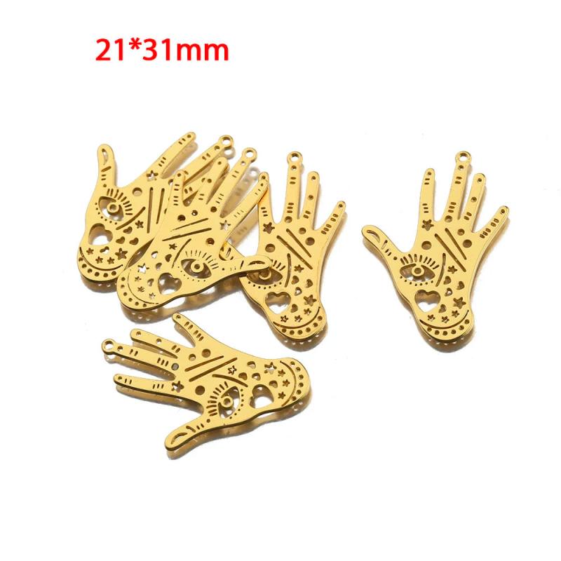 4Pcs Raw Brass Third Eye Charm Hamsa Hand Pendant