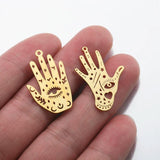 4Pcs Raw Brass Third Eye Charm Hamsa Hand Pendant
