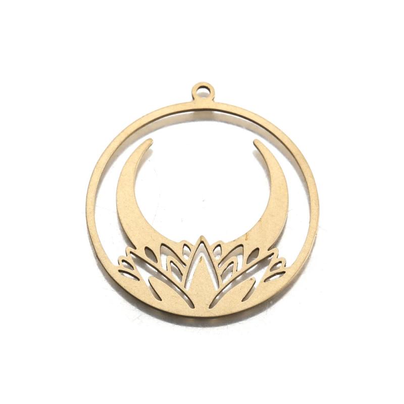 Brass Laser Cut Flower & Moon Charms for Wicca Jewelry Making