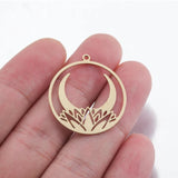 Brass Laser Cut Flower & Moon Charms for Wicca Jewelry Making