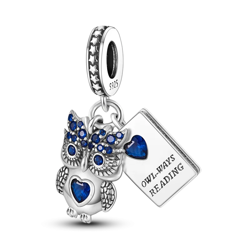 Owl Book Pendant Dangle Silver Charms for Bracelet DIY Jewelry