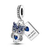 Owl Book Pendant Dangle Silver Charms for Bracelet DIY Jewelry