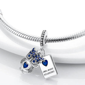 Owl Book Pendant Dangle Silver Charms for Bracelet DIY Jewelry