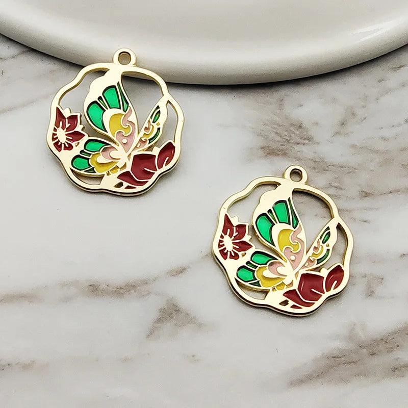 10pcs 23x26mm Alloy Enamel Butterfly Charms for DIY Jewelry Making