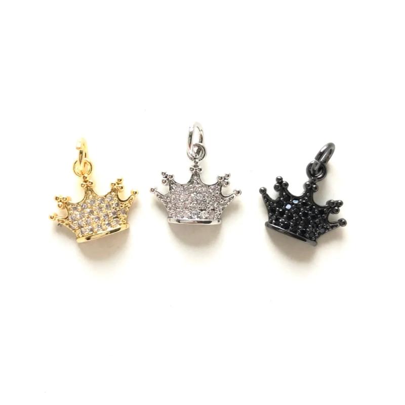 Zirconia Paved Queen Crown Pendant, Bling Charm for Women Jewelry Making