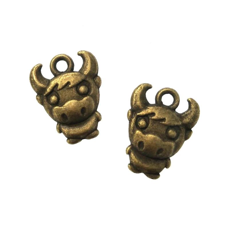 80pcs Charms Cow Bull Ox 12x15mm Antique Bronze Pendants DIY Jewelry