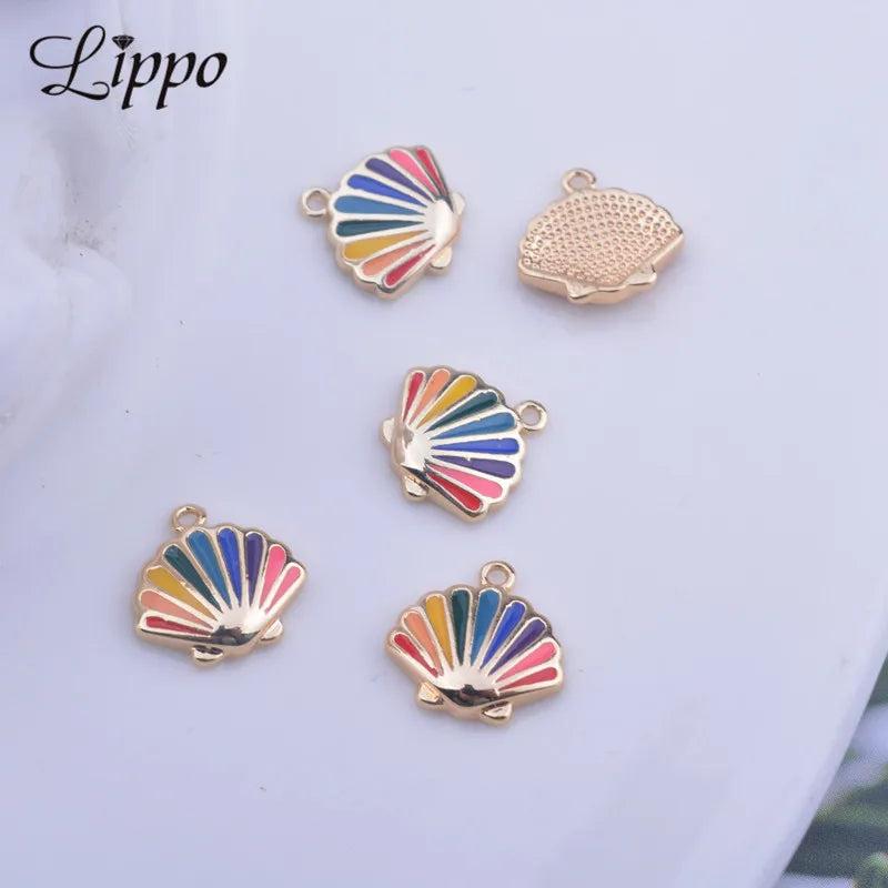 6pcs Colorful Copper Enamel Shell Charms Animal Pendant For Girl's Jewelry