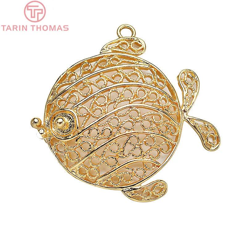 6PCS 24K Plated Brass Hollow Twist Fish Charms Pendants for Jewelry Making