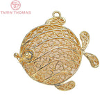6PCS 24K Plated Brass Hollow Twist Fish Charms Pendants for Jewelry Making