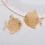 6PCS 24K Plated Brass Hollow Twist Fish Charms Pendants for Jewelry Making