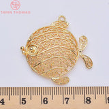 6PCS 24K Plated Brass Hollow Twist Fish Charms Pendants for Jewelry Making