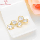4PCS 24K Plated Brass Zircon Heart Charms Pendants DIY Jewelry