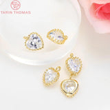4PCS 24K Plated Brass Zircon Heart Charms Pendants DIY Jewelry