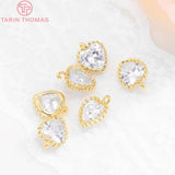 4PCS 24K Plated Brass Zircon Heart Charms Pendants DIY Jewelry