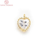4PCS 24K Plated Brass Zircon Heart Charms Pendants DIY Jewelry