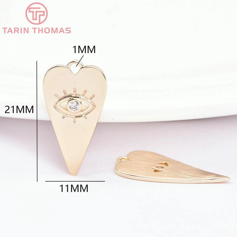 6PCS 11x21MM 24K Brass Zircon Heart Shape Eye Pendants DIY Jewelry Findings