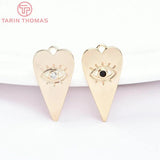 6PCS 11x21MM 24K Brass Zircon Heart Shape Eye Pendants DIY Jewelry Findings